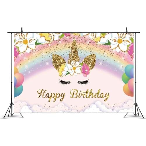 Vinyl Unicorn Backdrop Rainbow Flower Photography Background For Unicorn Birthday Party Decorations Kids Favors Supplies