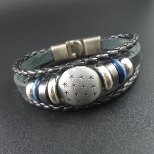 New Handmade Vintage Braided Five Point Star Charm Genuine Leather Bracelets Bangles Accessories 2016 Men Jewelry