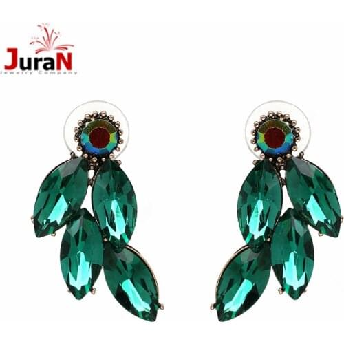 JURAN good quality Green crystal stud Earrings for women girl party statement earring Factory Price earring christmas wholesale