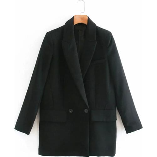 ZA Women 2020 Fashion Office Wear One Button Blazer Coat Vintage Long Sleeve Pockets Female Outerwear Chic Tops