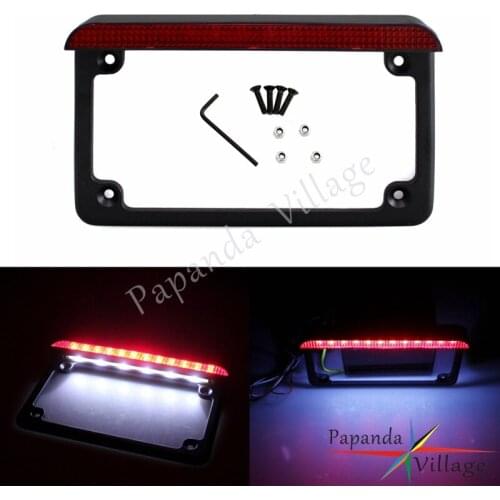 Black Motorcycle 4"x7" 12V LED Tail Stop Light License Number Plate Frame Bracket Universal for Harley Chopper Cafe Racer