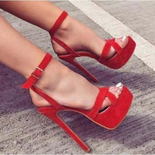Moraima Snc Super High Platform Sandal Summer Peep Toe Ankle Strap Woman Shoes Ankle Strap Gladiator Sandal Runway Shoe Red