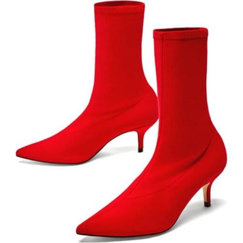 Spring New Mid-tube Stiletto High Heels Ankle Boots Pointed Toe Stretch Boots Women Fashion Party Shoes Women Botines Mujer