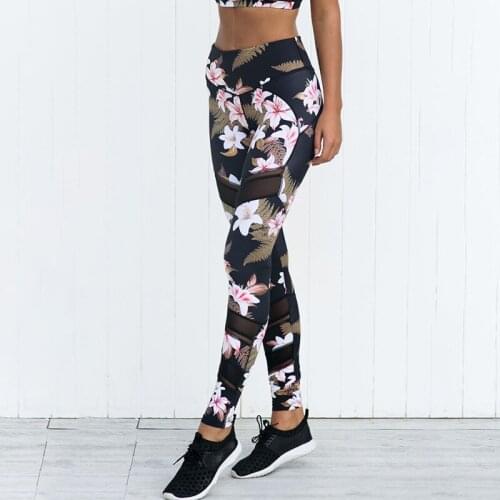 Leggings Plants Printed Stitching Mesh Long Pants 2020 New Fitness Sports Leggings For Women