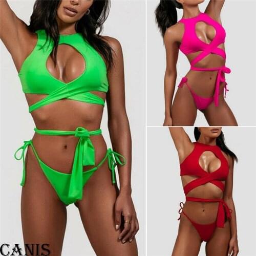 2019 Women Clothes Swimwear Bandage Ultrathin and Low Waist Solid Bikini Set Push-up Padded Bra Bathing Suit Swimsuit