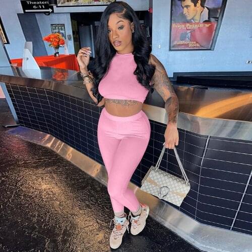 Womens Sport Suit Active Wear Sleeveless Slim Fit Tank Tops and Slim Fit Stretchy Legging Ribbed Knitted Two Piece Tracksuits