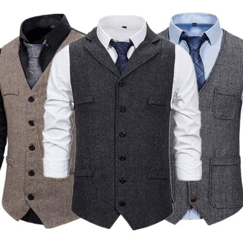 High Quality Mens Suit Vest Gray Black Khaki Waistcoat Retro Fashion Wedding Party Vests S M L XL XXL