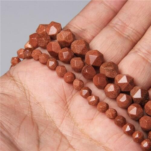 Gold Sandstone Stone Beads Big Faceted Loose Spacers Beads DIY Bracelet Accessories for Men Jewelry Making 15" Strand 6 8 10MM