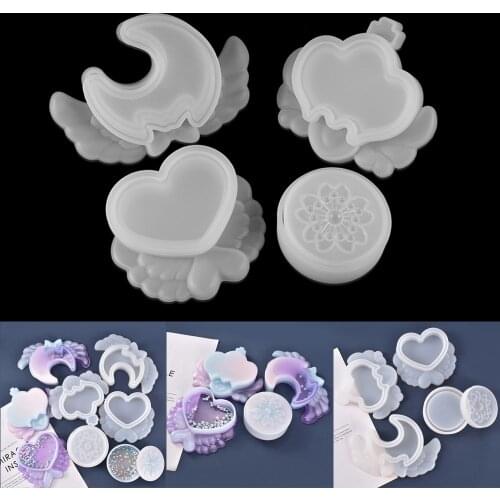 1Pcs Love Crown Moon Silicone Mold UV Storage Box Epoxy Resin Mold For DIY Casting Crafts Decorative Jewelry Boxes Making Tools