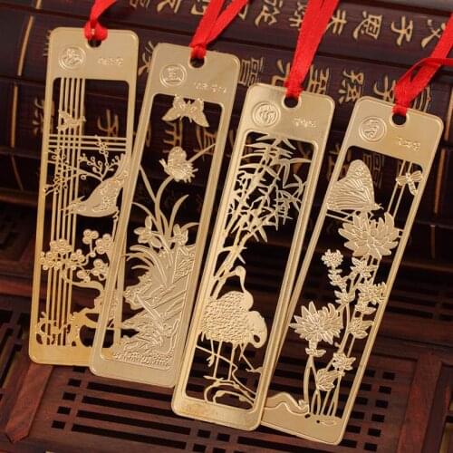 100 Set (4Pcs/Set) Chinese Ancient Style Colorful Four Seasons Hollow Metal Bookmark Book Holder Clips Gift Stationery
