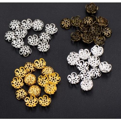 200pcs 4*11mm Metal Hollow Flower Spacer Beads End Caps Pendant DIY Charms Connectors For Jewelry Making Findings