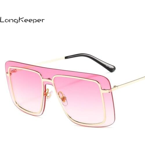 2020 Fashion Oversized Square Sunglasses Women Retro Vintage Punk Sun Glasses Luxury Brand Design Rimless Eyewear Female Shades