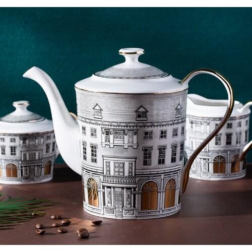 2021 New 11Pcs/Set Architettura Design Bone China Tea Set Coffee Pot Milk Pot Sugar Bowl Cups and Saucer Set Retro Swan Castle