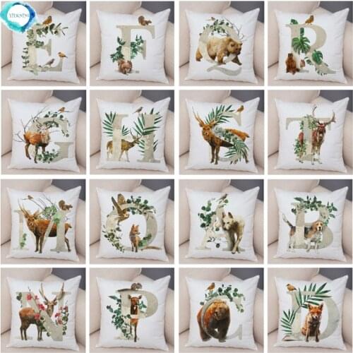 A-Z 26 Letters Cartoon Animal Plant Pillowcase Polyester Pillow Case Decorative for Sofa Home Car Decor Cushion Cover 45x45CM