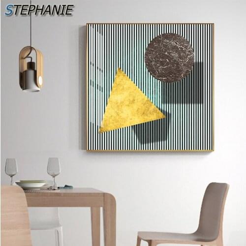 Abstract Gold Foil Geometric Posters N Prints Modern Brown Canvas Painting Nordic Wall Art Pictures for Living Room Luxury Decor
