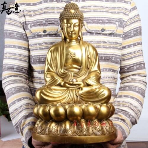 Large RARE -bless family Safety Health luck Talisman #office home shop efficacious Protection GOLDEN Buddhism Buddha statue