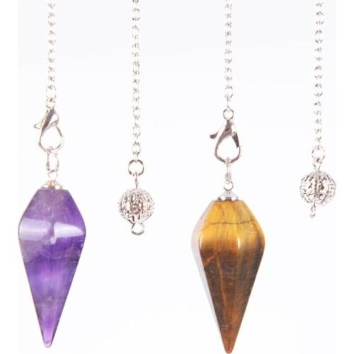 Big Size Men Women Natural Healing Gem Stone Jewelry Hexagonal Reiki Pyramid Pendulum Chain Pendant Amulet Classic D840-D845