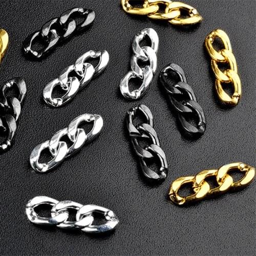 20pcs/Jar 3D Black/Gold/Silver Twisted Ring Metal Chain Nail Charms 4mm DIY Metal Chain Punk 3 Sections Chain Alloy Nail Chains