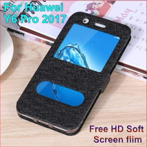 Cases For Huawei Y6 Pro 2017 flip case PU leather + TPU shell For Huawei Y6Pro 2017 bumper coque open window phone battery cover