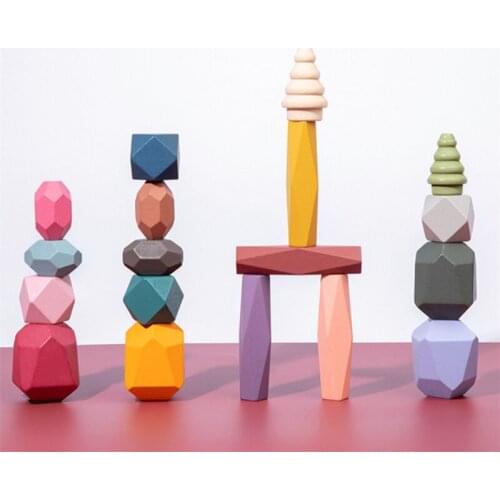 Wooden Baby Toy Jenga Building Block Colored Stone Stacking Game Creative Educational Toys Rainbow Stone Fidget Wooden Toy