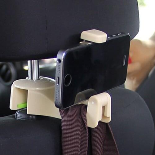 Car Headrest Hook With Phone Holder Seat Back Hanger For Bag Handbag Purse Grocery Cloth Auto Interior Accessories