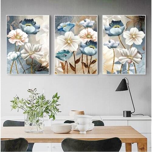 Canvas Abstract Painting Scandinavian Poster Wall Art Flowers Posters and Prints Transparent Flower 2-38