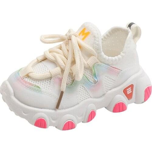 Girls' Sports Shoes Single Mesh Shoes 2021 Spring and Autumn Summer Kids Breathable Mesh Sneakers Fashion Non-slip 21-30 Hot