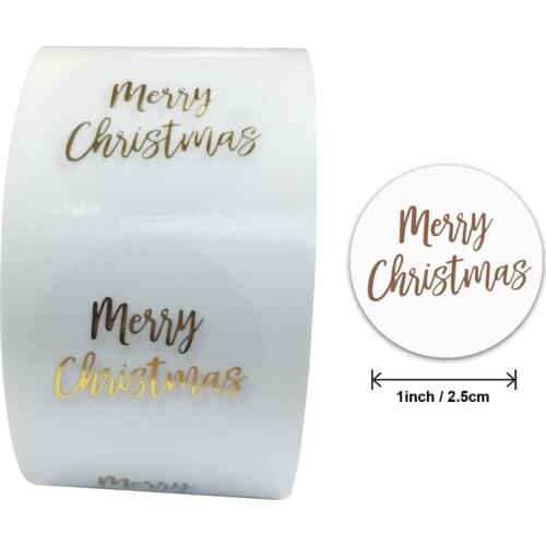 Round Clear Merry Christmas Stickers 100-500pcs Sealing Label Stickers for XMAS Cards Box Package Wedding Party Christmas Gifts