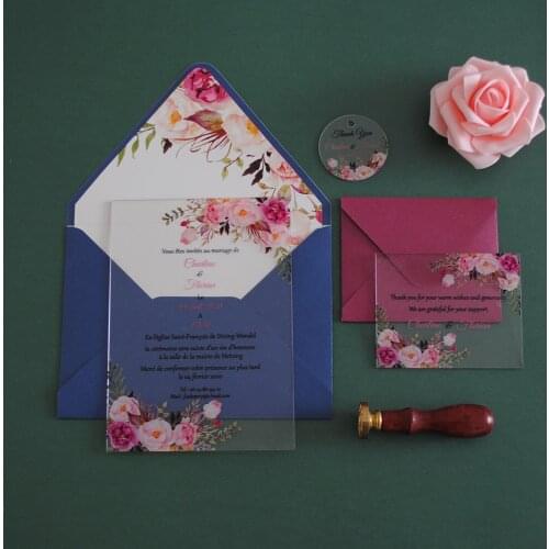 Laser cut 10pcs customize pink flower wedding invitation card,Plexiglass acrylic party ,birthday transparent acrylic invitations