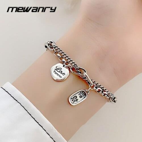 Mewanry 925 Sterling Silver Couples Bracelet Trend Vintage Punk Creative Double Layer Chain Pendant Party Jewelry Birthday Gifts