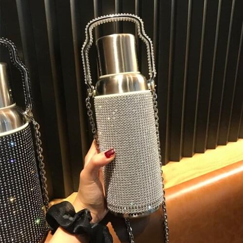 Handmade Rhinestone Fashionable 304 Stainless Steel Vacuum Mug Cute Water Bottle Kawaii Bottle Cute Water Bottle Thermos Cup