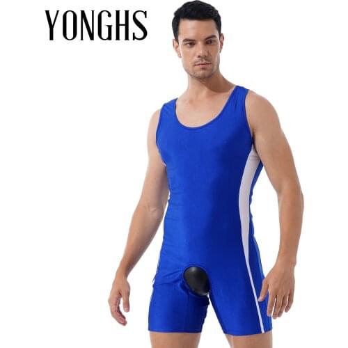 Mens Lingerie Open Butt Bodysuit Underwear One-piece Open Crotchless Jumpsuit Nightwear Color Block U Neck Sleeveless Bodysuit