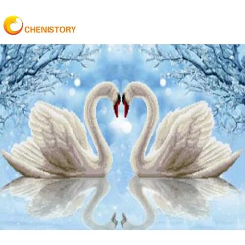 CHENISTORY DIY Diamond Swan Mosaic Animal Cross Stitch 5D Diamond Painting Landscape Rhinestones Art Kits Handmade Hobby Gift