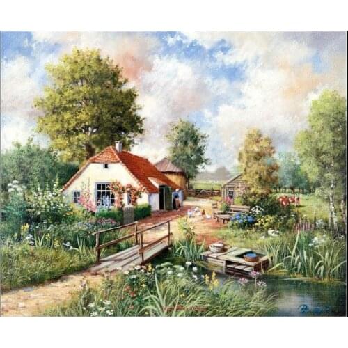Counted Cross Stitch Kits Needlework - Crafts 14 ct Aida DMC Color DIY Arts Handmade Home Decor - Cottage Farm