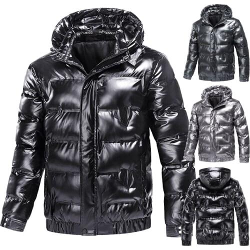 2021 New Winter Warm Mens Sports Outdoor Outerwear Shiny Hooded Cotton Padded Fitted Male Hoodies Solid Jacket Coat Parkas M-4XL