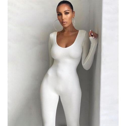 New 2021 Autumn Long Sleeve Sexy Rompers Womens Jumpsuit Female One Piece Outfits Brown Black White Bodycon Jumpsuit For Women