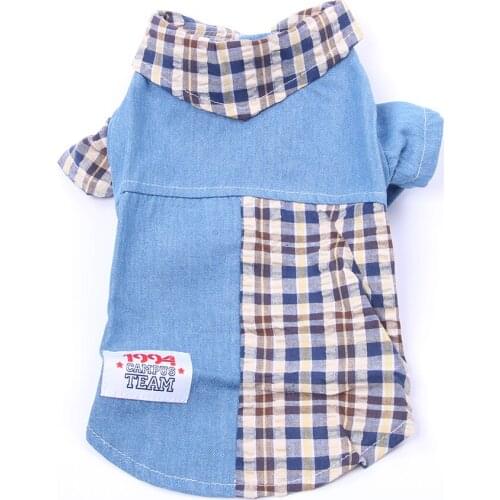 Dog Pet Clothes Shirt Plaid Design 100% Cotton Cat Puppy T-shirt Summer Clothes Apparel 2 Colours