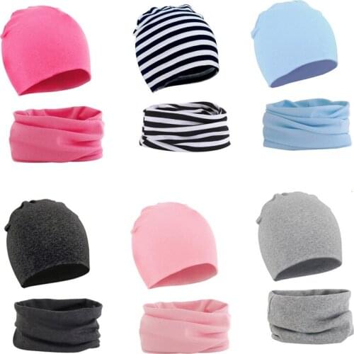 2Pcs/Set Autumn Winter Baby Hat Scarf Set Solid Color Soft Warm Newborn Baby Boys Girls Cap Beanies Striped Kids Hat Bonnet 0-2Y