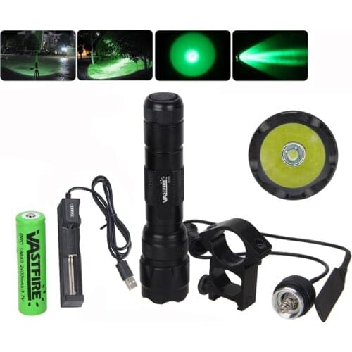 Rechargeable 5000LM Q5 Green/Red LED flashlight White T6 Hunting Light Torch Lamp+18650 Battery+Charger+Scope Mount