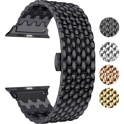 Stainless Steel Band Compatible with Apple Watch 38mm 40mm 42mm 44mm, Butterfly Clasp Metal Link Bracelet for iwatch 654321SE