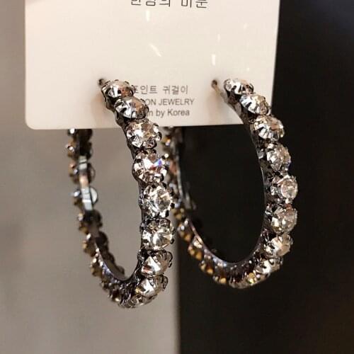 Luxury Female Big Round Hoop Earrings Black Gold Color Color Wedding Earrings Double Zircon Stone Earrings For Women