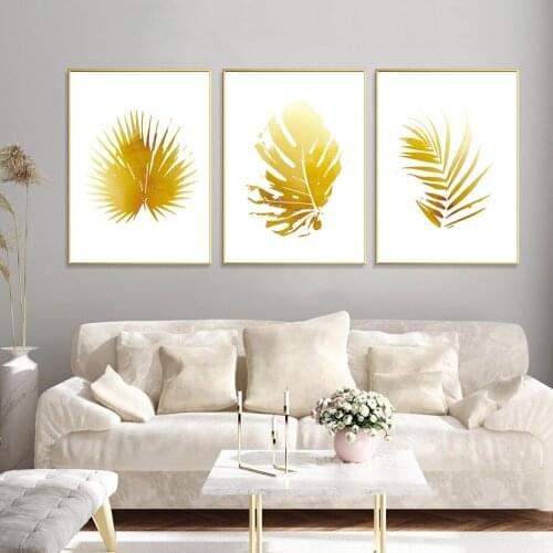 Abstract Golden Plant Poster Botanical Wall Art Print Picture Canvas Painting Modern Mural Interior Living Room Decoration