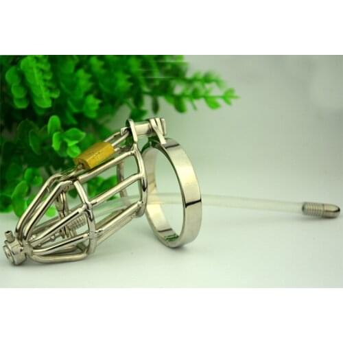 With Silicone Catheter Male Sex Toy Penis Lock Chaste Bird Stainless Steel Cock Cage Penis Ring Chastity Device Stealth