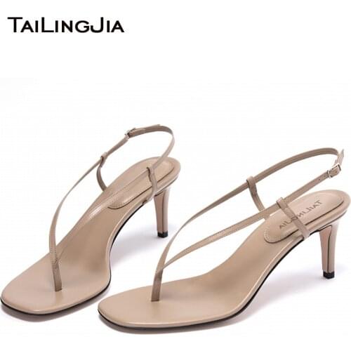 Heeled Strappy Barely There Sandals Women 2021 Heels White Summer Dress Shoes Ladies High Heel Flip Flops Black Female Footwear