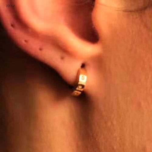 Zircon stone star huggie hoop earrings for women stainless steel small tiny gold hoop earring minimalist punk cool jewelry 2021