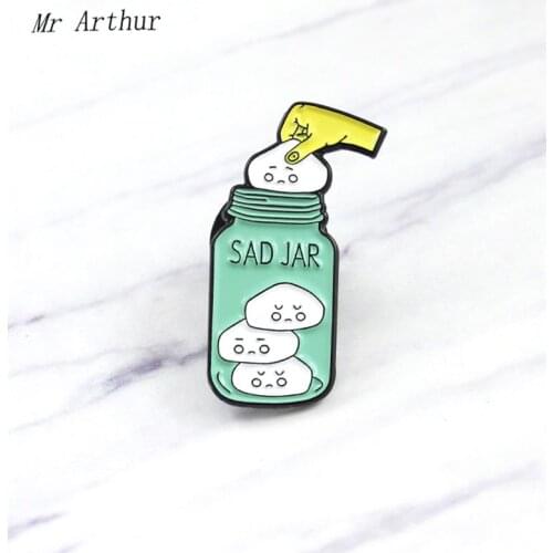 SAD JAR Blue Glass Bottle Enamel Sad Emotion Badge Brooch Backpack Clothes Lapel Fashion Jewelry Gift for Friends