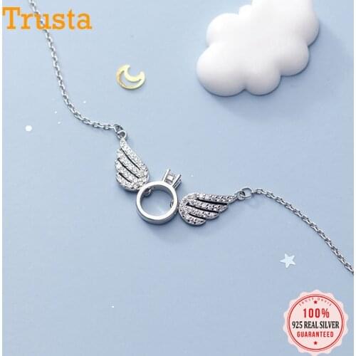 TrustDavis Real 925 Sterling Silver Fashion Sweet Angle Wing CZ Pendant Necklace For Women Wedding Mothers Day Jewelry DA2042