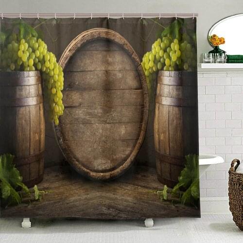 Still Life Of Wine With Wooden Keg Bath Curtain Waterproof Polyester Fabric Shower Curtains Decor Bathroom Curtain with 12 Hooks