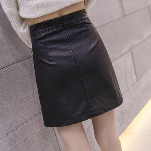 Womens A-Line Skirts Fashion Office Ladies Soft PU Lether Work Skirt Plus Size Female Mini Black Clothing LWL308