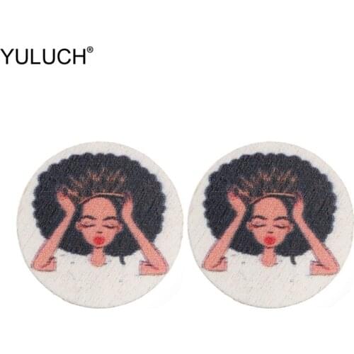 YULUCH 2019 Ethnic African Artistic Pattern Painted Stud Earings Round Wooden Chip DIY Earrings For Women Girls Wedding Party